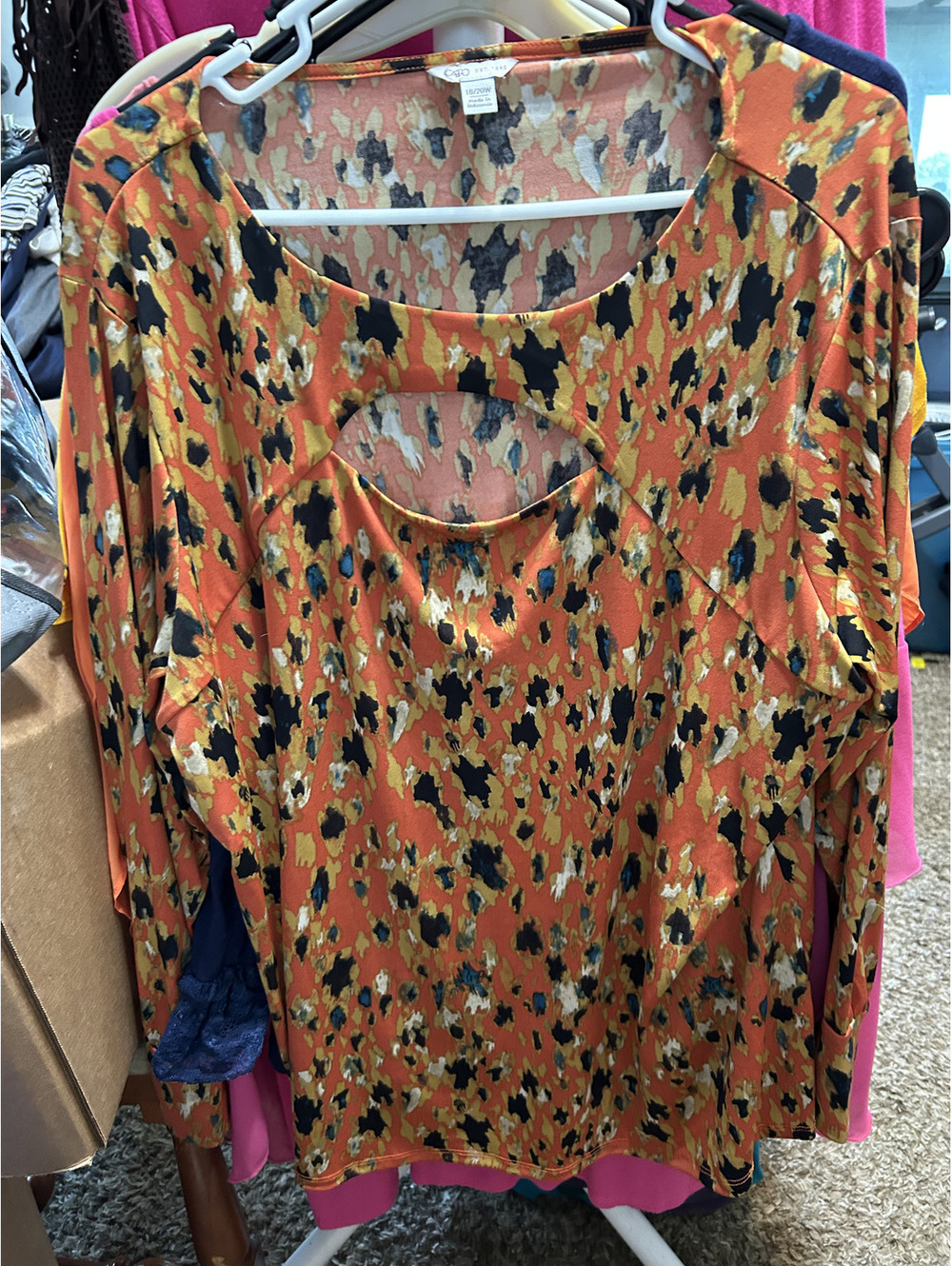 Cato Women's Long Sleeve Orange and Black Patterned Top Size 18/20W